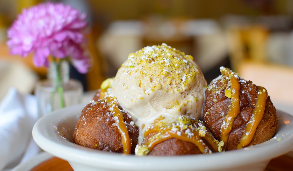 Coffee nâ Donut Holes with Crushed Pistachios